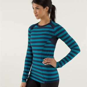 Lululemon Base Runner Long Sleeve Micro Macro Stripe Surge / Inkwell Size 4